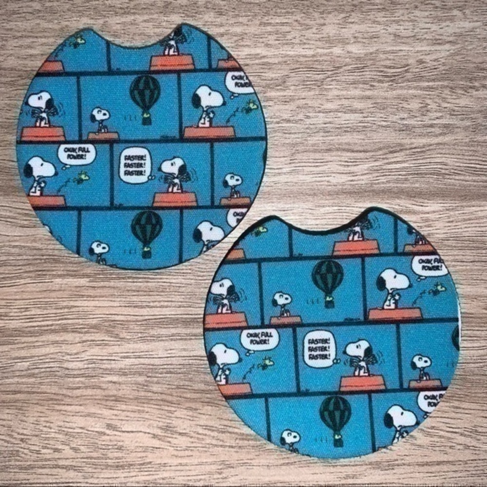 Peanuts Snoopy Woodstock blue car coasters 2pack new